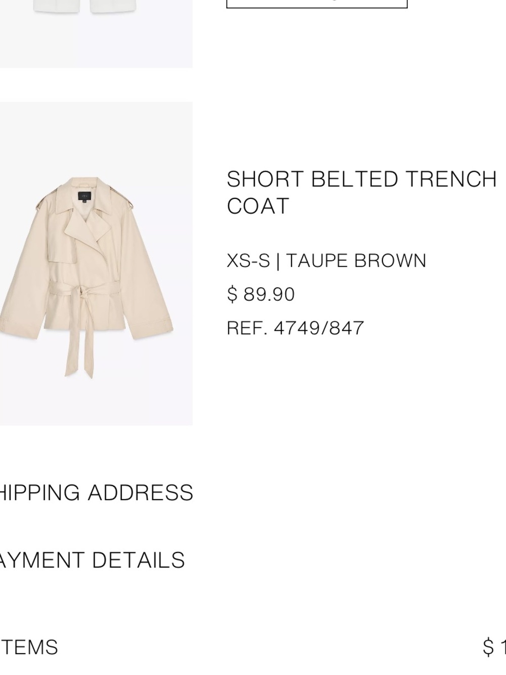 Zara short belted trench coat size XS-S - Picture 3 of 3